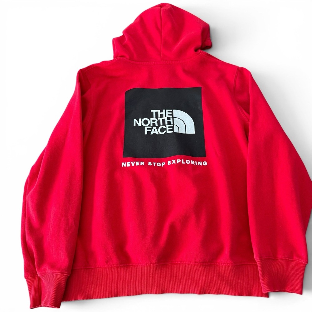 The North Face Hoodie Men L Red Black Graphic Box Logo Pullover Cotton Outdoor - Picture 2 of 11